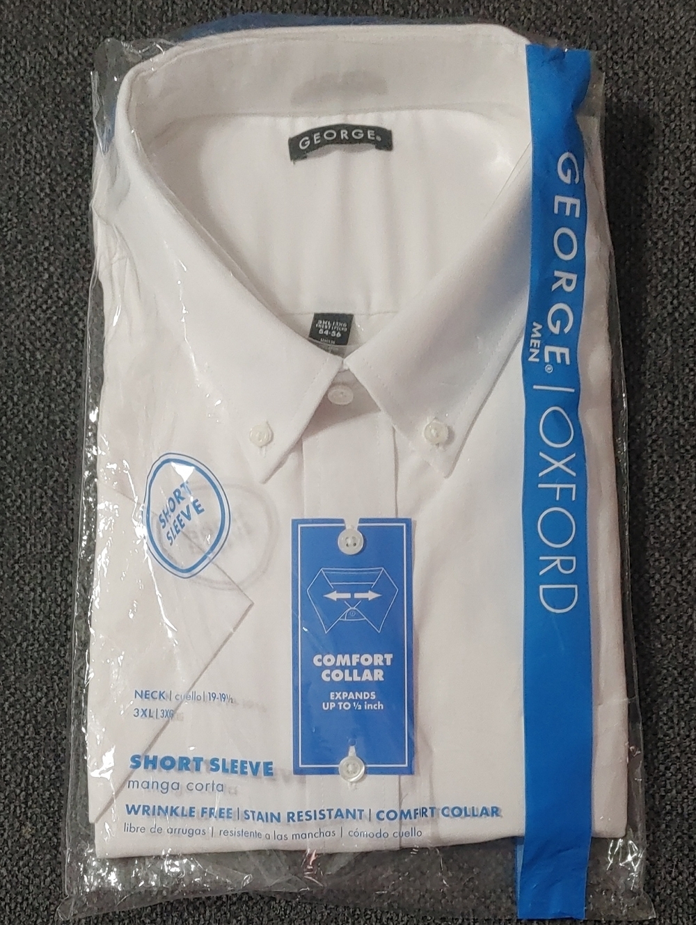 George Men White Oxford Short Sleeve Dress Shirt 3XL Neck 19 - 19.5 Chest 54-56